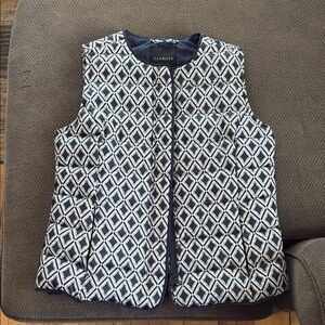 Talbots Geometric Patterned Vest - Navy and White
